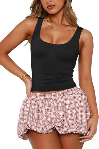 PINKMSTYLE Womens Basic Square Neck Tank Tops Cute Double Lined Sleeveless Tops Summer Outfits | Amazon (US)