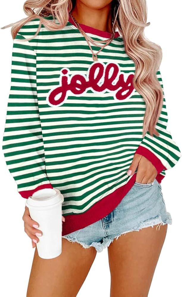 Merry Christmas Sweatshirts for Women Christmas Sequin Long Sleeve Shirts Ugly Xmas Sweater Patch... | Amazon (US)