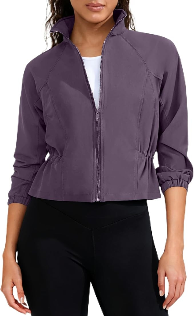 Workout Jackets for Women Lightweight Running Jackets Full Zip Yoga Athletic Clothes Slim Fit wit... | Amazon (US)