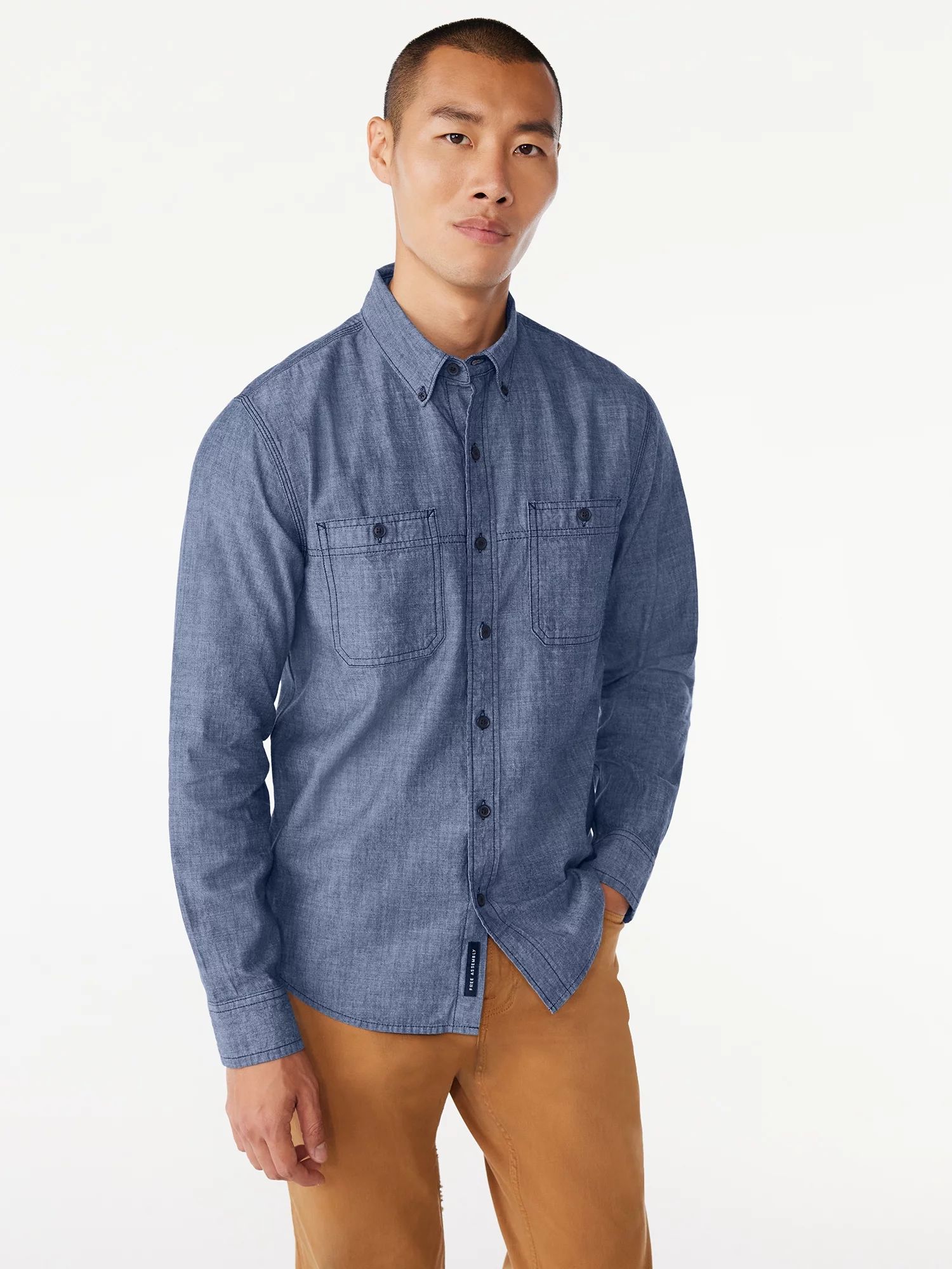 Free Assembly Men's Chambray Shirt with Long Sleeves, Sizes XS-3XL | Walmart (US)