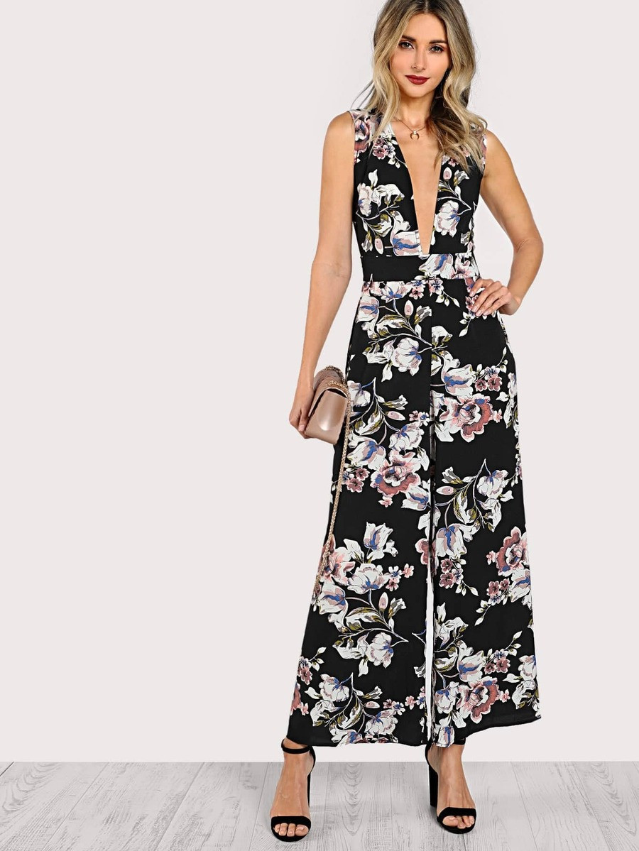 http://www.shein.com/Plunge-Neck-Belted-Sleeveless-Palazzo-Jumpsuit-p-409930-cat-1860.html | SHEIN
