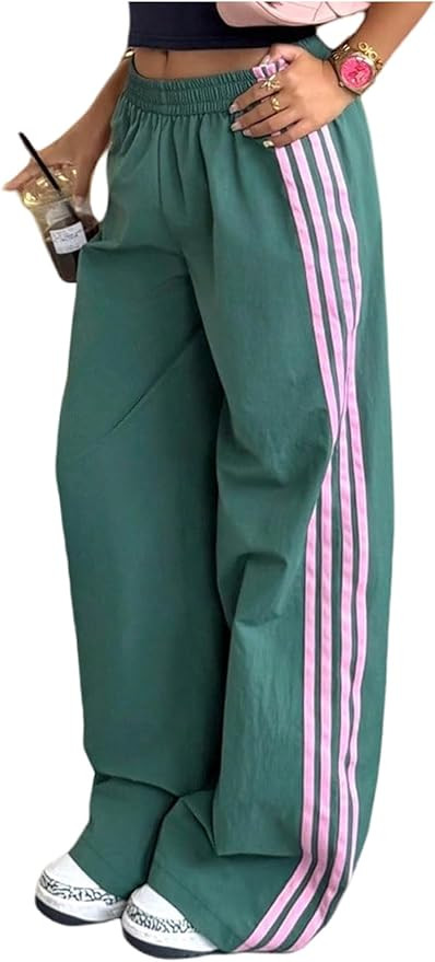 GORGLITTER Women's Wide Leg Baggy Track Pants Y2K Low Rise Side Striped Slouchy Palazzo Sweatpant... | Amazon (US)