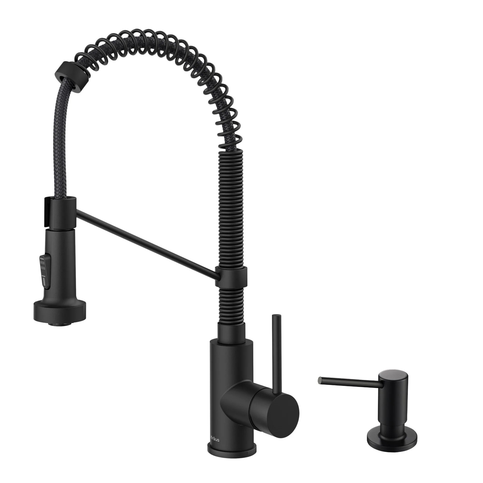 Kraus Bolden Matte Black Single Handle Deck-mount Pull-down Kitchen Faucet with Sprayer (Includes Soap Dispenser) | KPF-1610MB-KSD-43MB | Lowe's