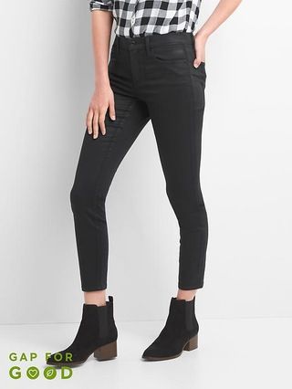 Gap Womens Mid Rise True Skinny Ankle Jeans In Coated Black Black Size 29 Tall | Gap US
