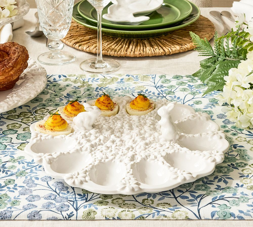 Floral Bunny Stoneware Deviled Egg Platter | Pottery Barn (US)