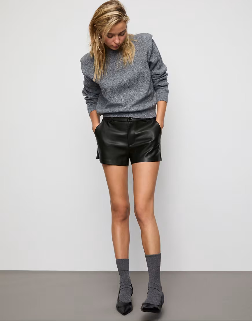 Stradivarius Leather effect mini shorts in black | ASOS (Global)