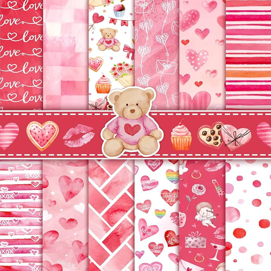 Konsait 24 Sheets Valentine Scrapbook Paper, Double Sided Valentine’s Day Patterned Paper Heart... | Amazon (US)