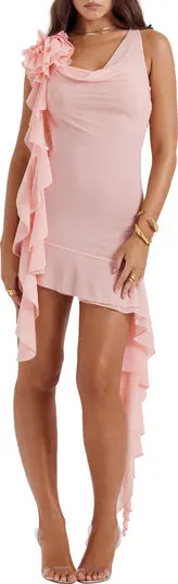 Charla Asymmetric Ruffle Detail Mesh Minidress | Nordstrom