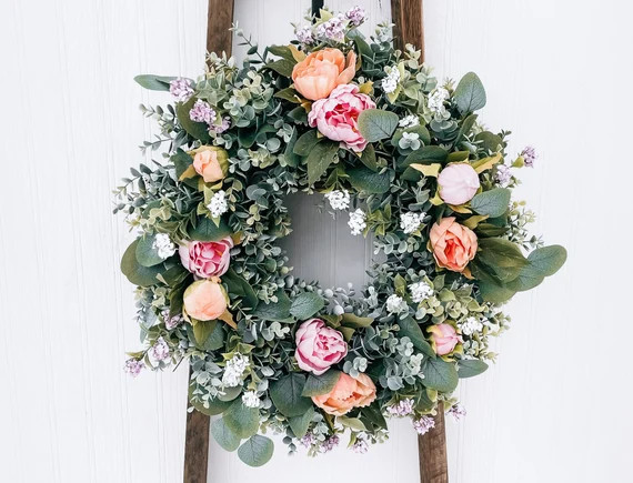The Ellis. Spring Wreath for Front Door  Pink & Peach Peony | Etsy | Etsy (US)