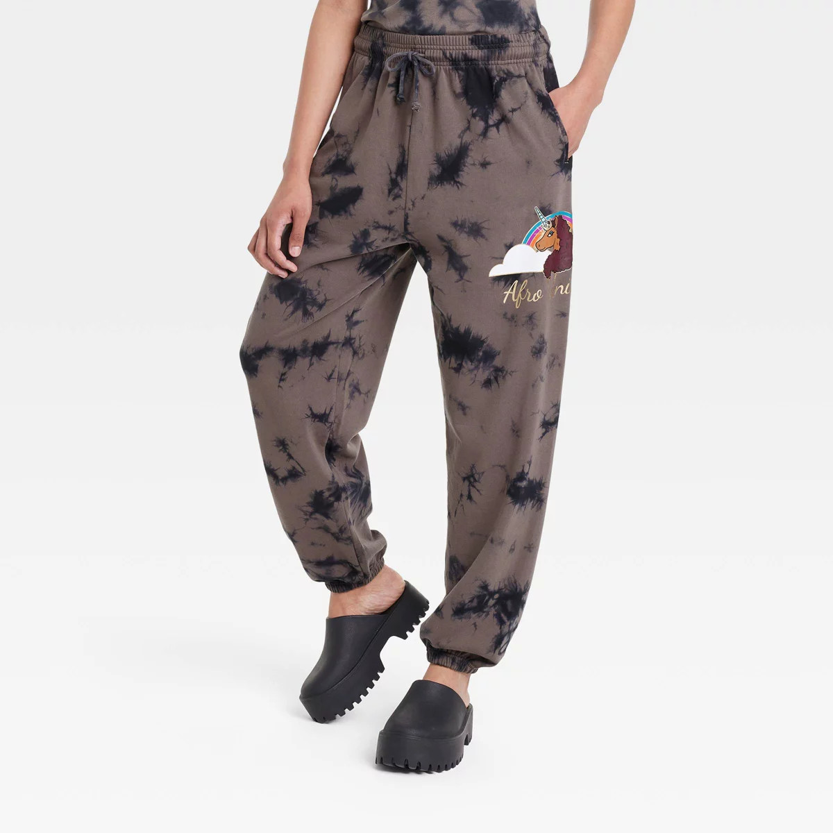 Women's Afro Unicorn Graphic Joggers - Brown Tie-Dye | Target
