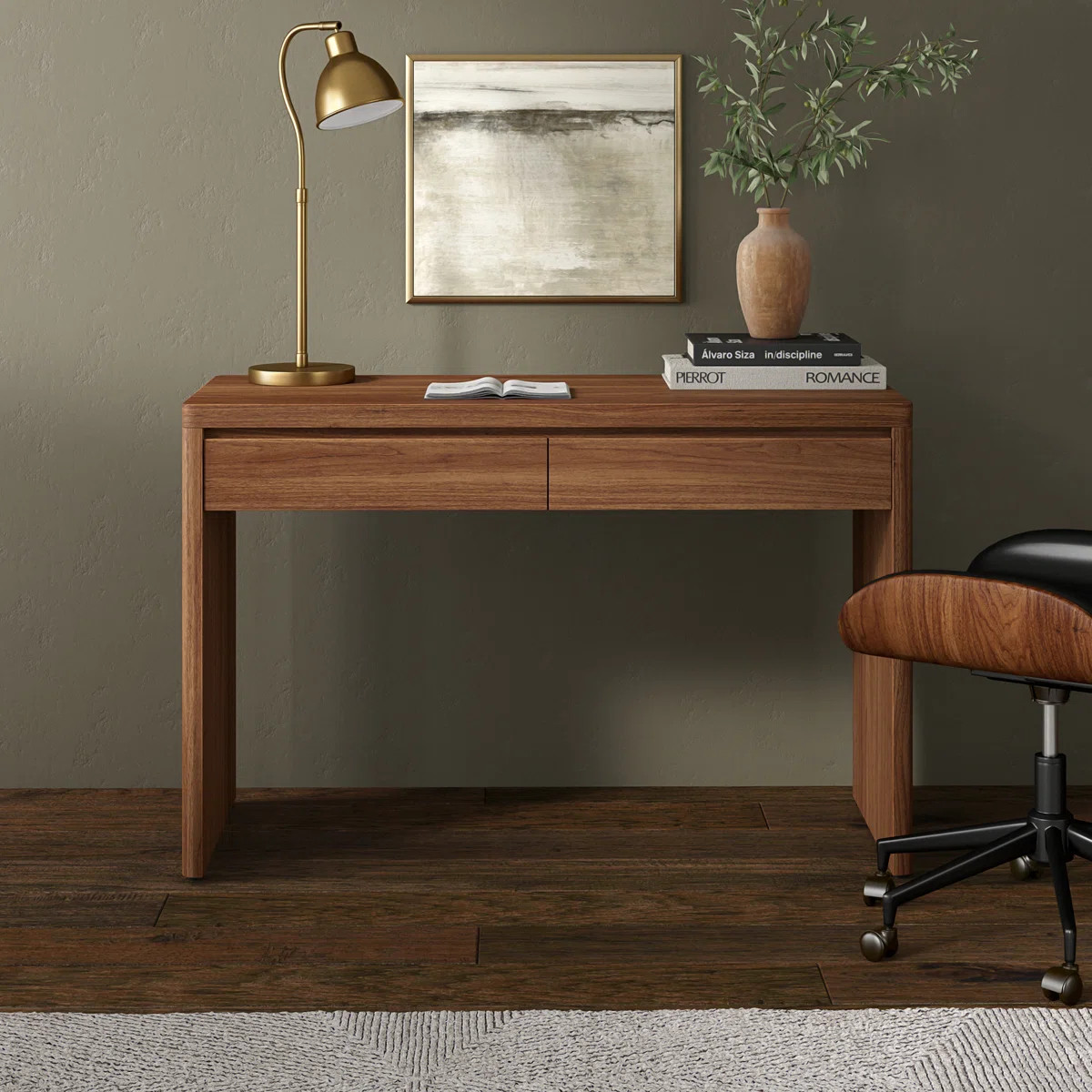 Deroche 48" Wide Rectangular Desk in Satin Walnut | Wayfair North America