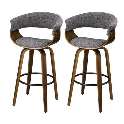 Set of 2 Mid-Century Modern Walnut Swivel Barstools Gray - Glitzhome | Target