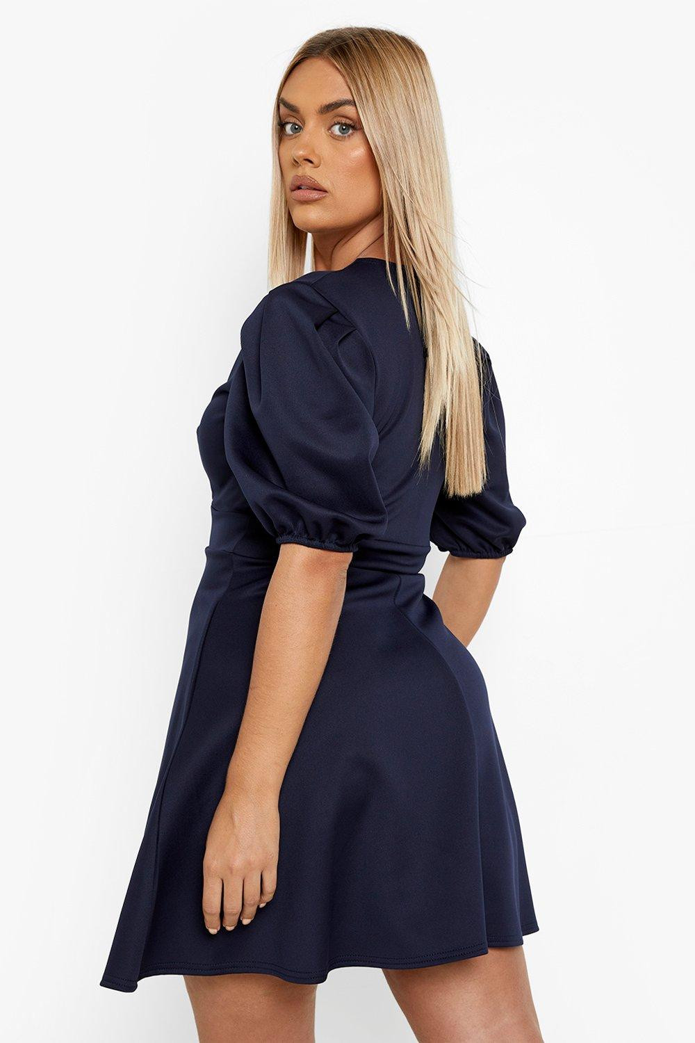 Plus Scuba Puff Sleeve Skater Dress | Boohoo.com (UK & IE)
