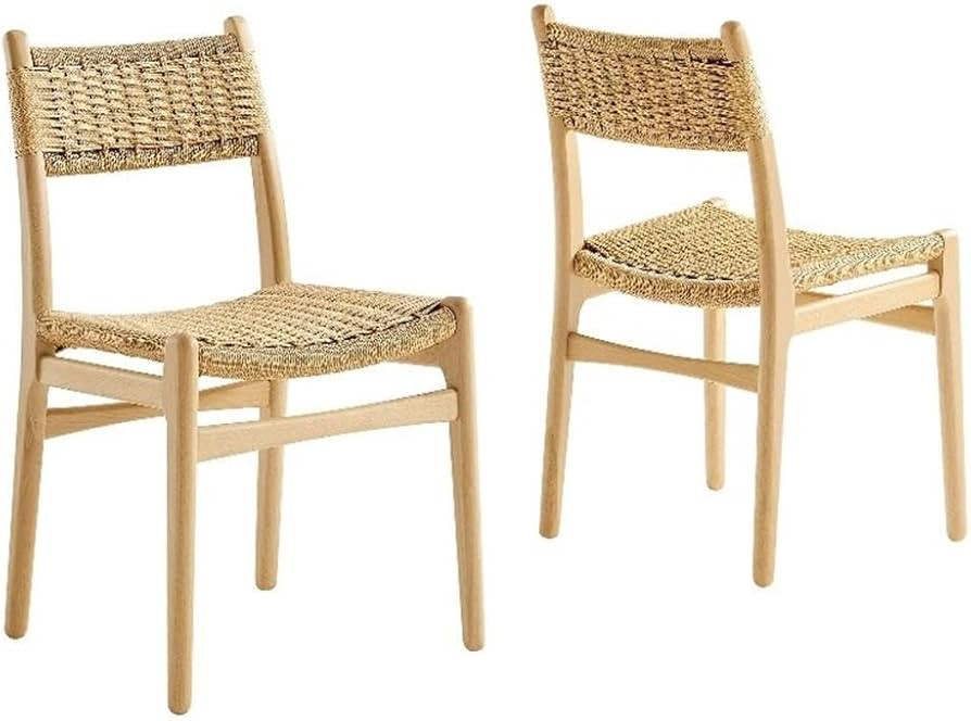 Modway Wynn Wood and Rope Dining Side Chairs Set of 2 in Natural Natural - Armless Kitchen Table ... | Amazon (US)