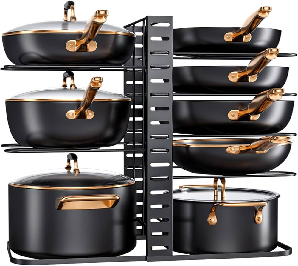 MUDEELA Pots and Pans Organizer : Rack for Cabinet, 8-Tier Kitchen Cabinet Organizers and Storage... | Amazon (US)