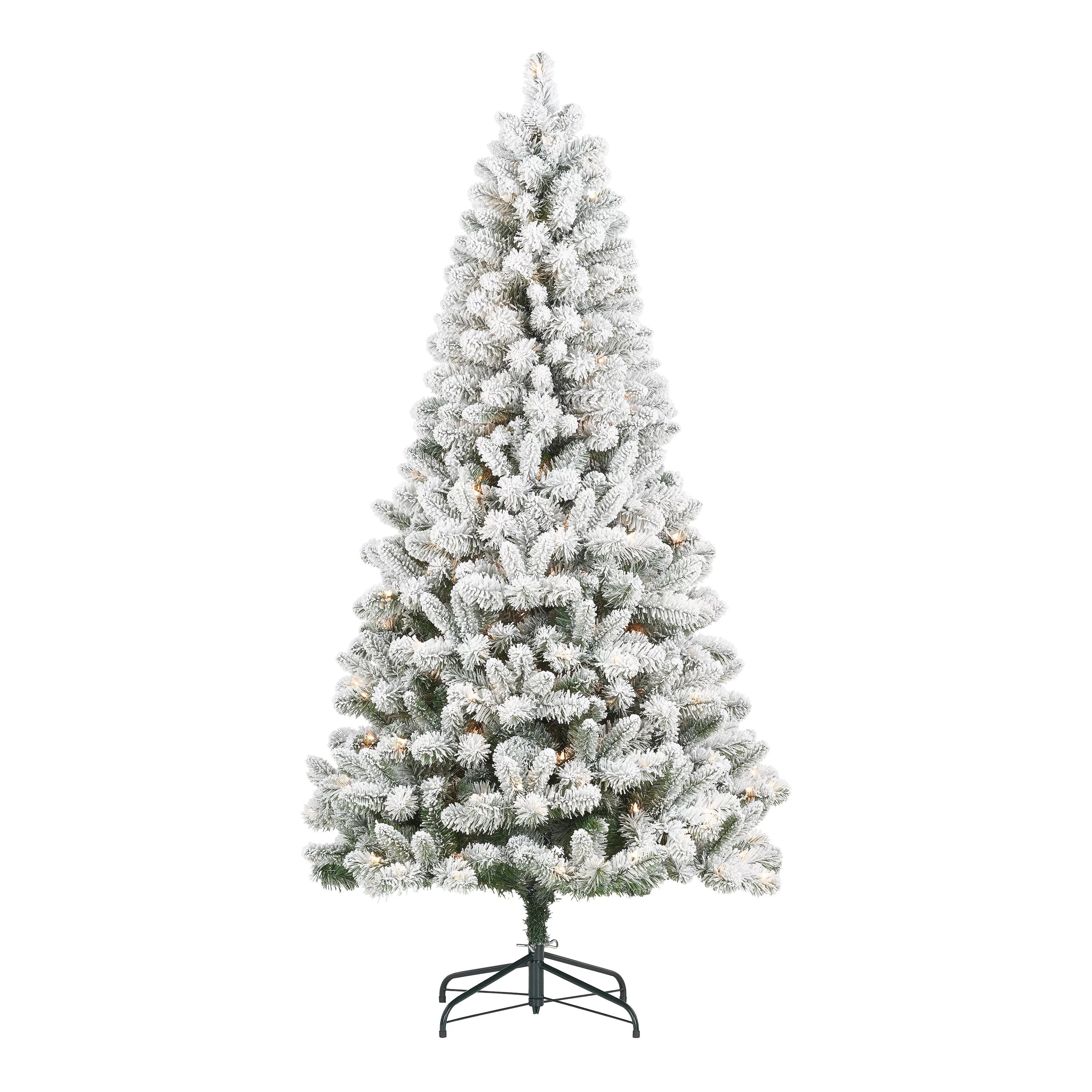 Holiday Time 6.5ft Pre-Lit Flocked Frisco Pine Christmas Tree, Green, 6.5', Clear - Walmart.com | Walmart (US)