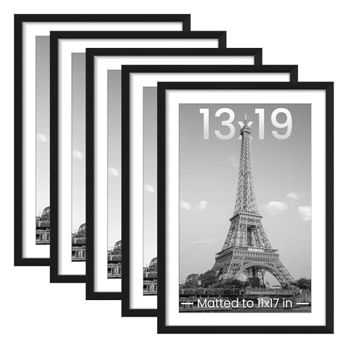 upsimples 13x19 Picture Frame Set of 5, Display Pictures 11x17 with Mat or 13 x 19 Without, Wall Gallery Poster Frames, Black | Amazon (US)