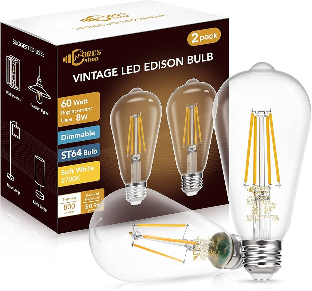DORESshop Dimmable Vintage LED Edison Bulbs, 8W, Equivalent 60W, 800 Lumens, 90+ CRI,Warm White 2... | Amazon (US)