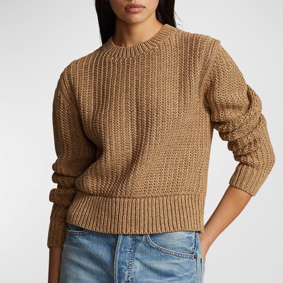 Polo Ralph Lauren Openwork Cotton-Blend Crewneck Sweater medium tan | Poshmark