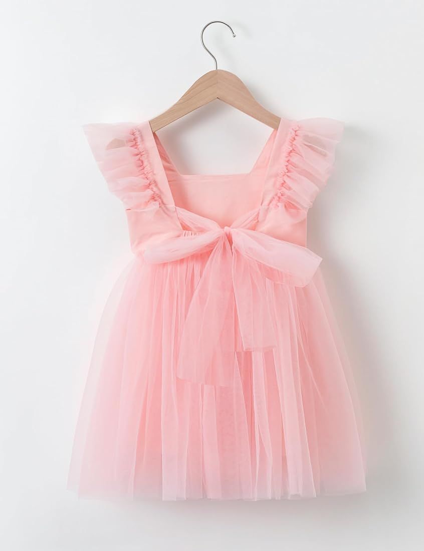 Toddler Girls Vintage Party Dress Ruffled Sleeve A-Line Tulle Flower Girl Dresses for Wedding,Bir... | Amazon (US)