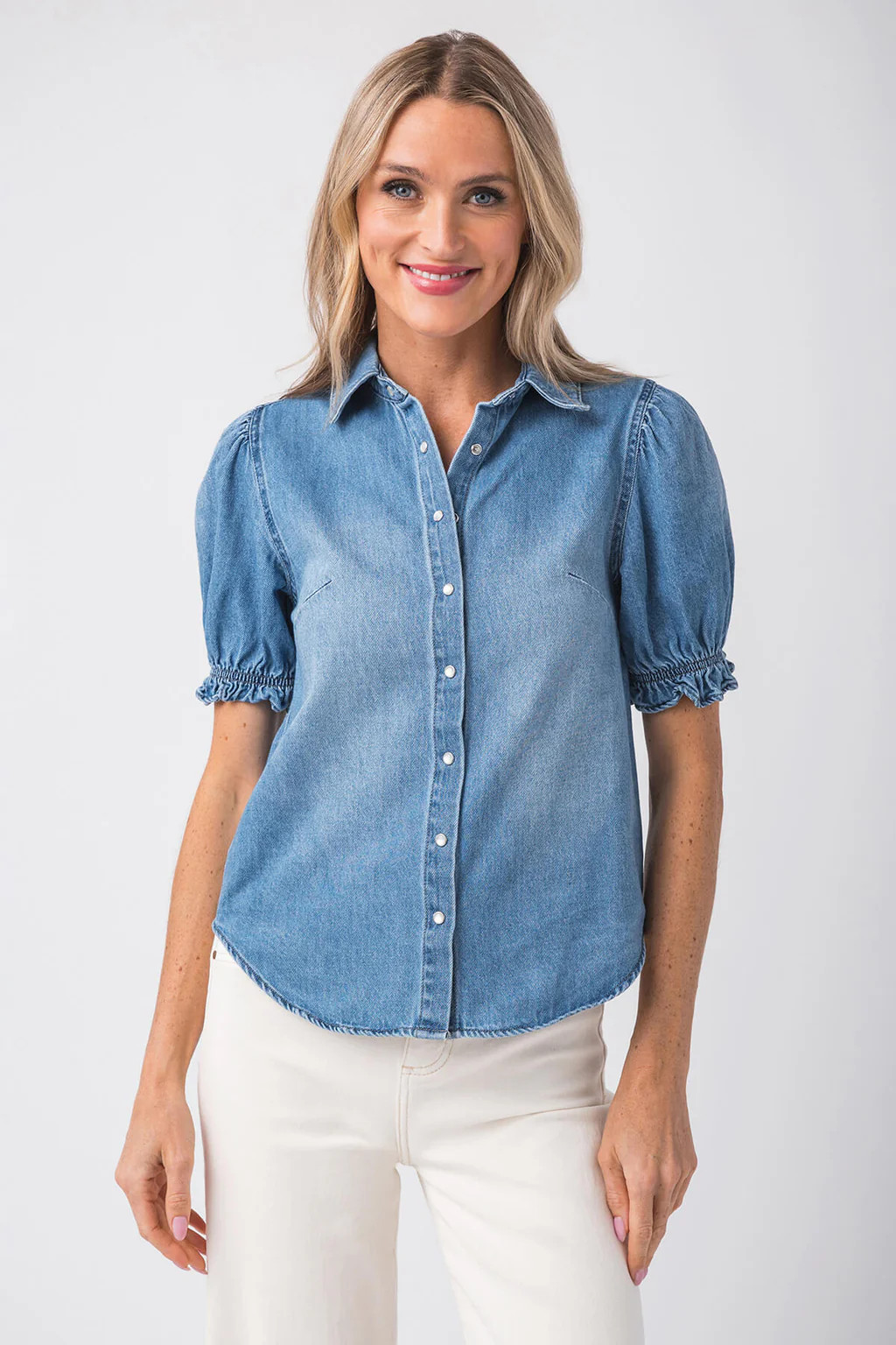 Risen Puff Sleeve Denim Shirt | Social Threads