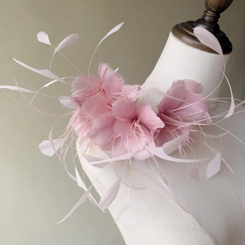 Pink Feather Flower Mount, Bloom Fascinator Spray for Millinery, DIY Wedding Guest Hat Decor, Ele... | Etsy (Global)