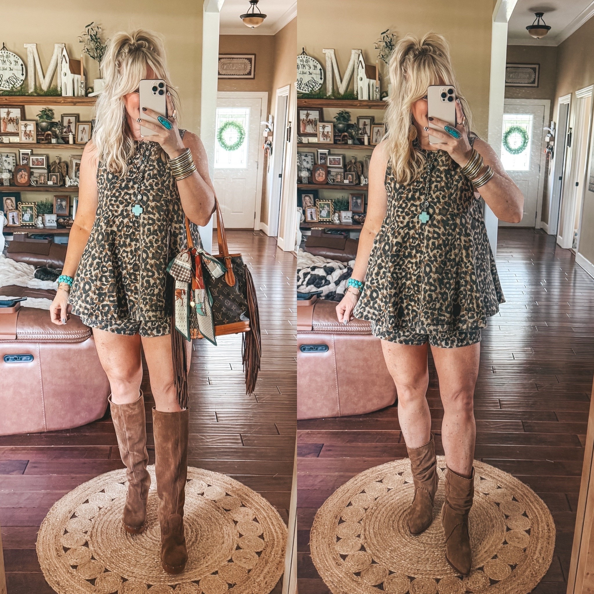 This set from @Three Bird Nest is adorable with knee and mid calf boots! I wish my knee boots didn’t sale out so fast:( 
My mid calf ones are on sale! 
I’m wearing a medium in this top and I sized up to a large in these shorts. 
✨My jewelry is also three bird nest. 
Save there with code MANDIE20MAULDIN 
👜My bag is @vintagebohobags ( I can’t link it here )
#falloutfit #concertoutfit

#LTKOver40
