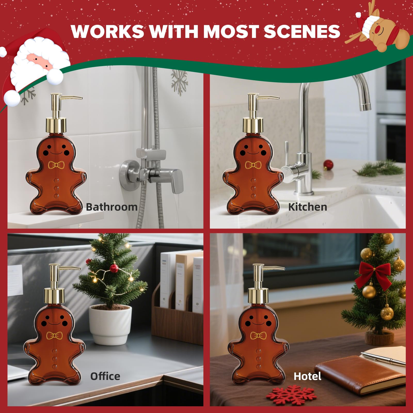 Christmas Soap Dispenser, 2 Pack Amber Glass Bathroom Gingerbread Man Hand Soap Dispensers with G... | Amazon (US)