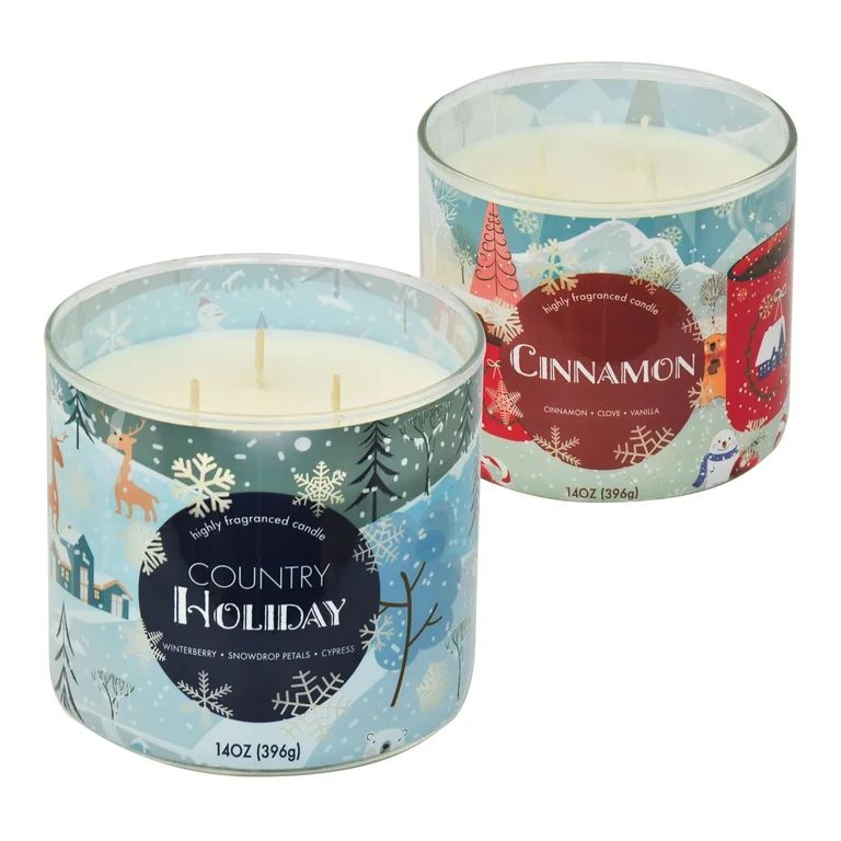 Holiday Time 3-Wick Candle, 14 oz., 2-Pack, Country Holiday and Cinnamon | Walmart (US)