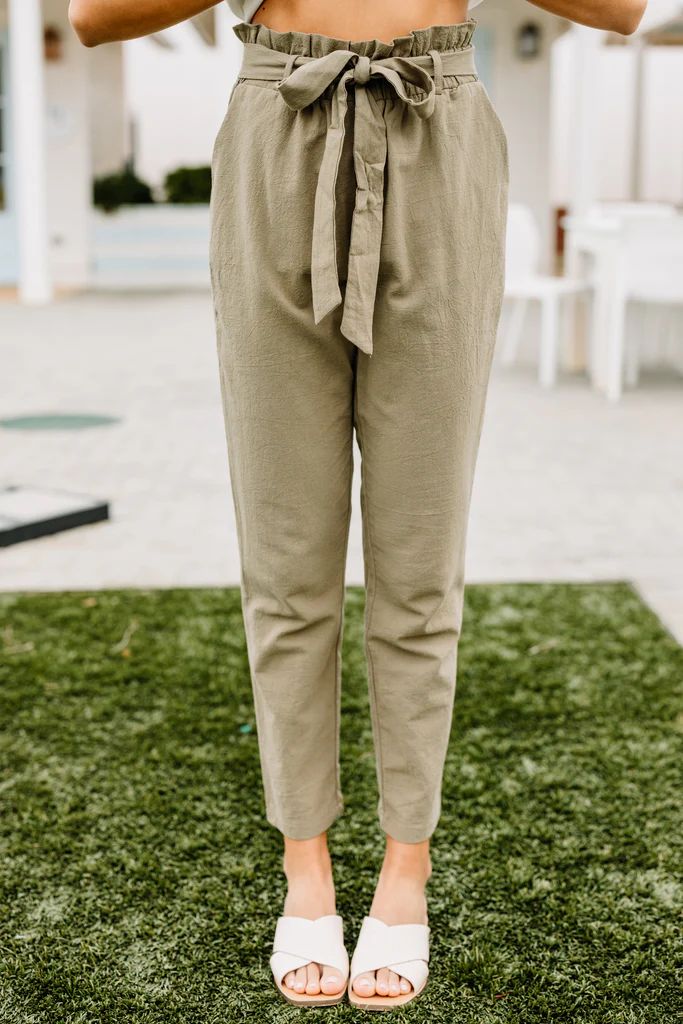 Back To The Grind Olive Green Paperbag Pants | The Mint Julep Boutique