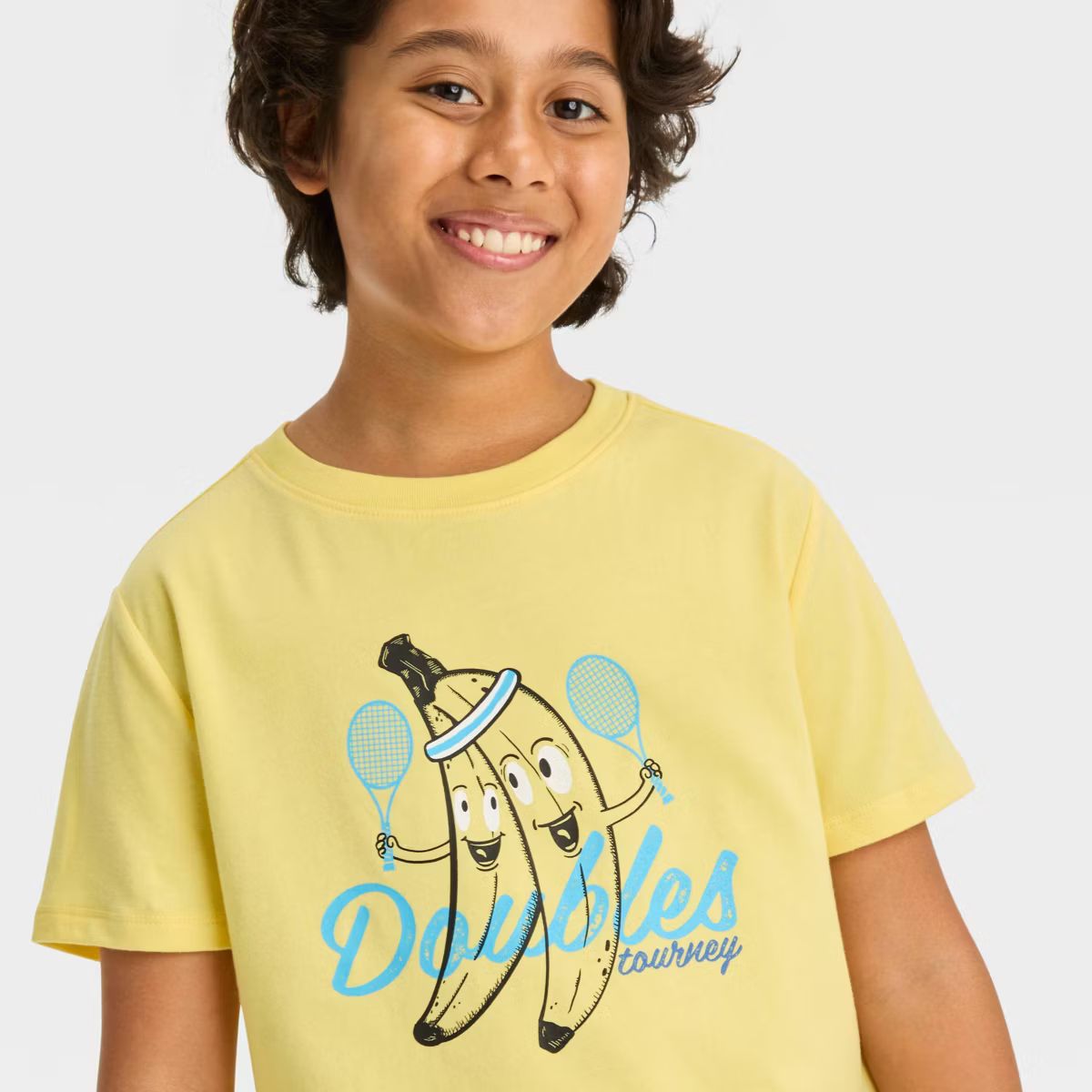 Boys' Short Sleeve Bananas Playing Tennis 'Double Tourney' Graphic T-Shirt - Cat & Jack™ Yellow | Target