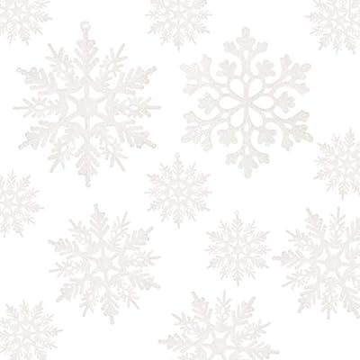 36pcs White Snowflake Ornaments - Plastic Glitter Snowflake Ornaments for Christmas Tree Decorati... | Amazon (US)