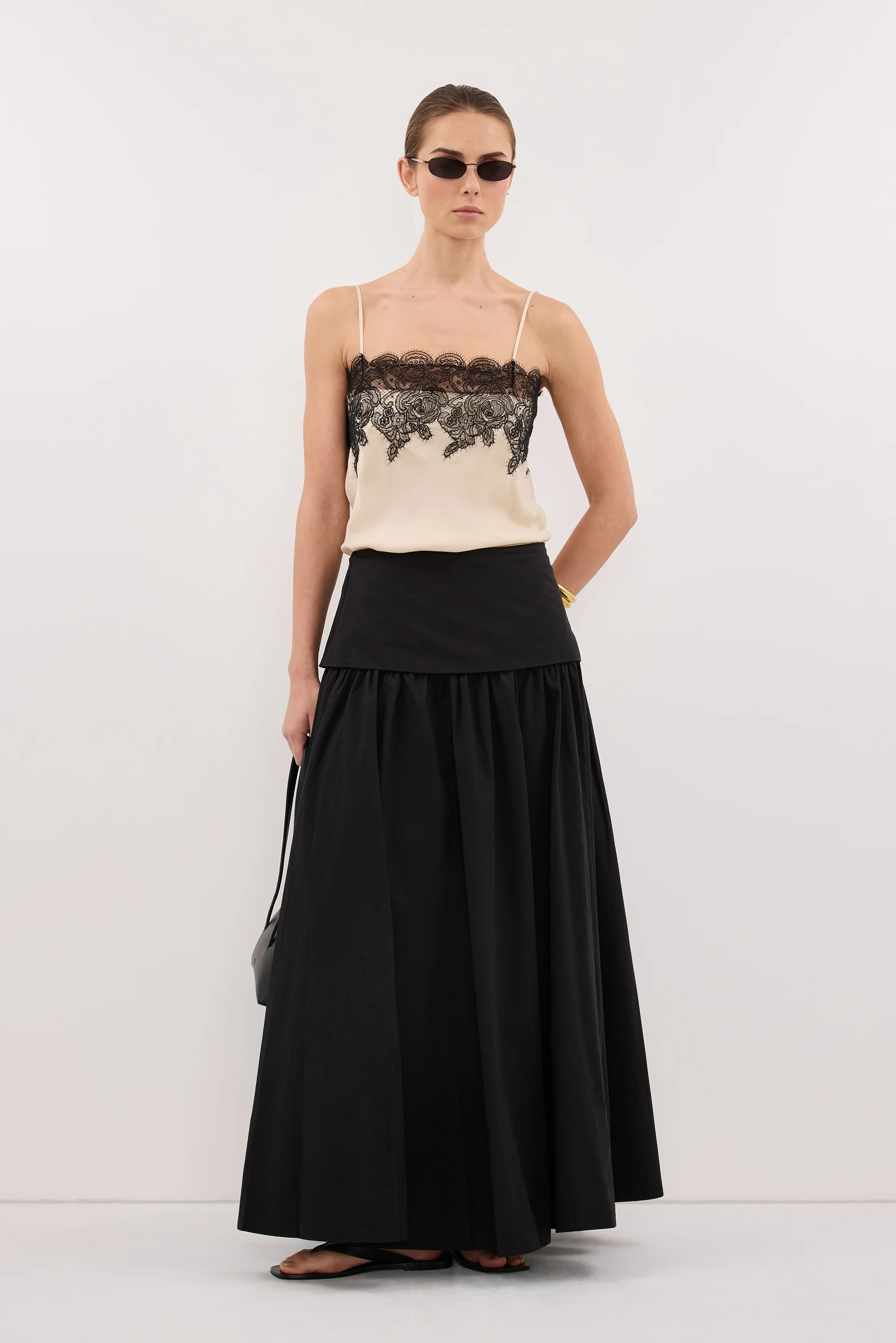 CLAIRE BLACK POPLIN MIDI SKIRT | DISSH