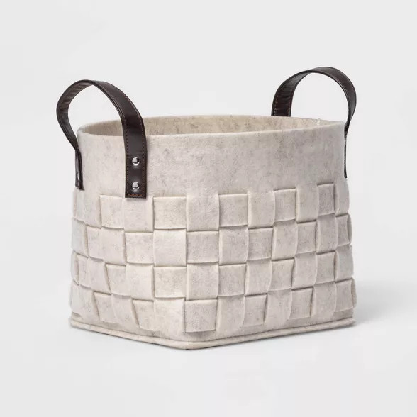 Woven Felt Rectangular Basket with Faux Leather Handles White - Threshold™ | Target