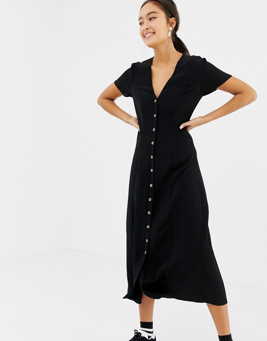 New Look button through tea dress in black - Black | ASOS US