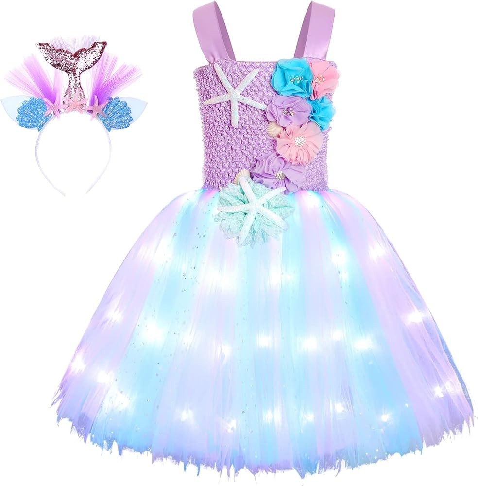 Koatobbor Girls Mermaid Costume Mermaid Tutu Dress Color Led Light Up for Halloween Birthday Part... | Amazon (US)