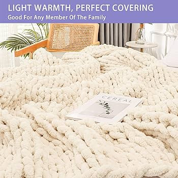 Bigacogo Chunky Knit Blanket Throw 40"x60", 100% Hand Knitted Chenille Throw Blanket, Soft Thick ... | Amazon (US)