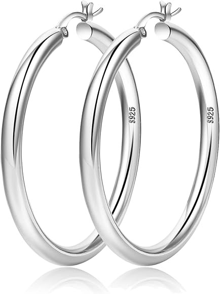 4mm Thick Gold Chunky Earrings Steling Silver Post Hoops Earrings For Women Hollow Tube Hoops Ear... | Amazon (US)