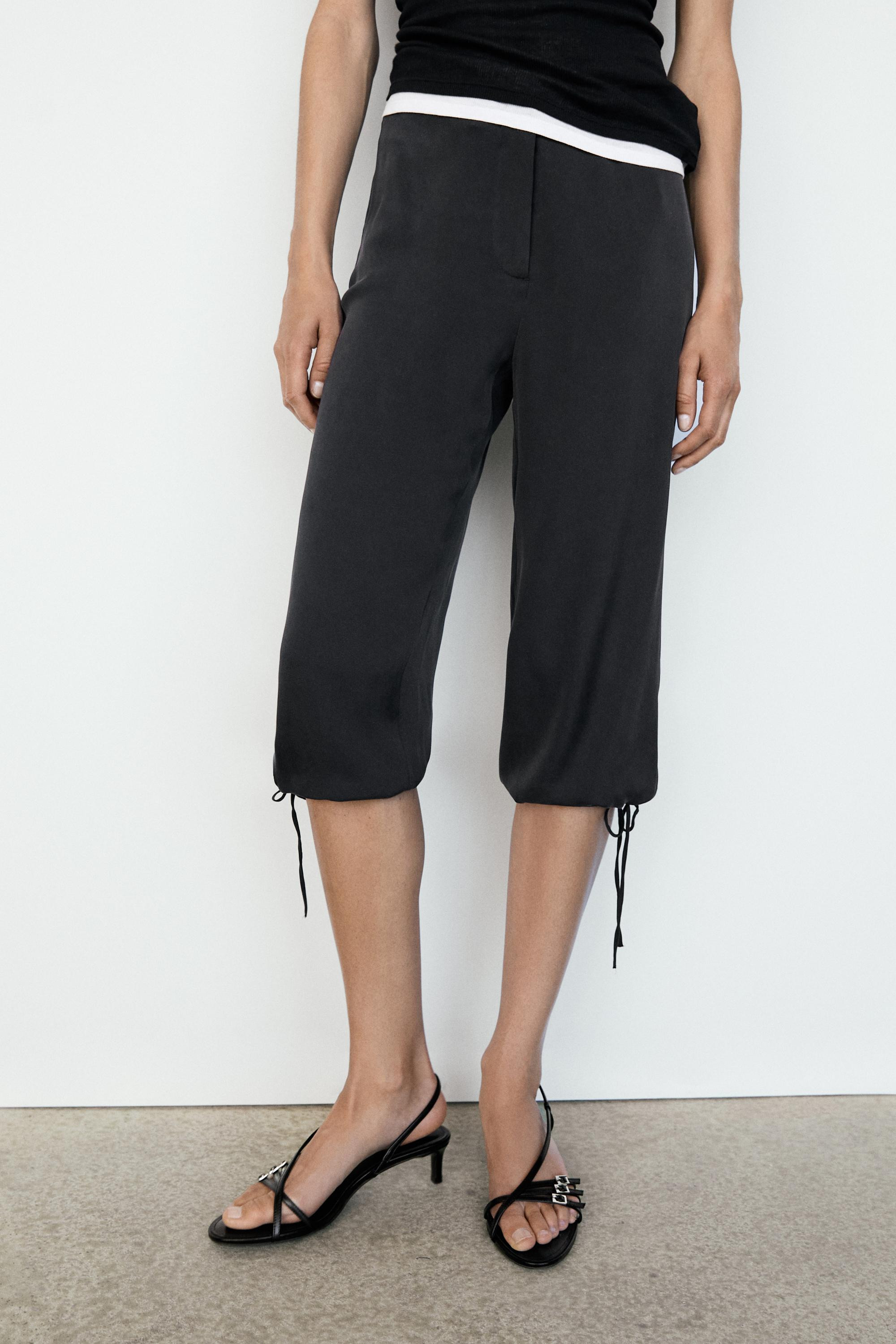 Pantalon capri \u00e0 nouer en m\u00e9lange de soie | Massimo Dutti FR