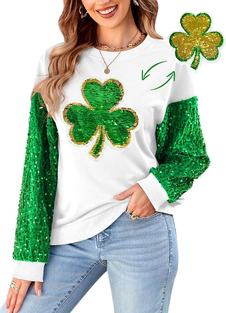 For G and PL Women's Christmas Sequin Long Sleeve Sweatshirts Holiday Crewneck Tops | Amazon (US)