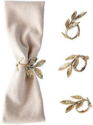 Creative Co-Op 3" Round Cast Metal Napkin Rings w/Leaves, Brass Finish, Set of 4 Entertaining Too... | Amazon (US)