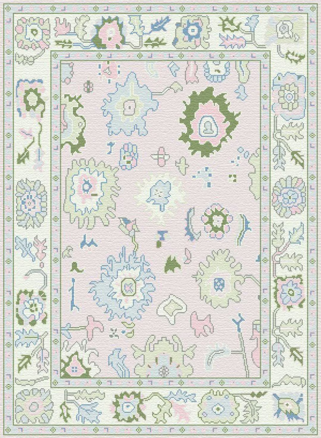 Handmade Pastel Floral Oushak Rug 6x9 8x10 9x12 Light Pink and Green Vintage Style Hand Knotted C... | Etsy (US)