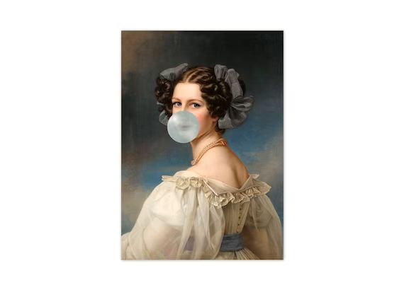 Bubble Gum Lady art print, Altered Vintage Portrait poster, Urban Art, Eclectic Decor, Bubble Gum... | Etsy (US)