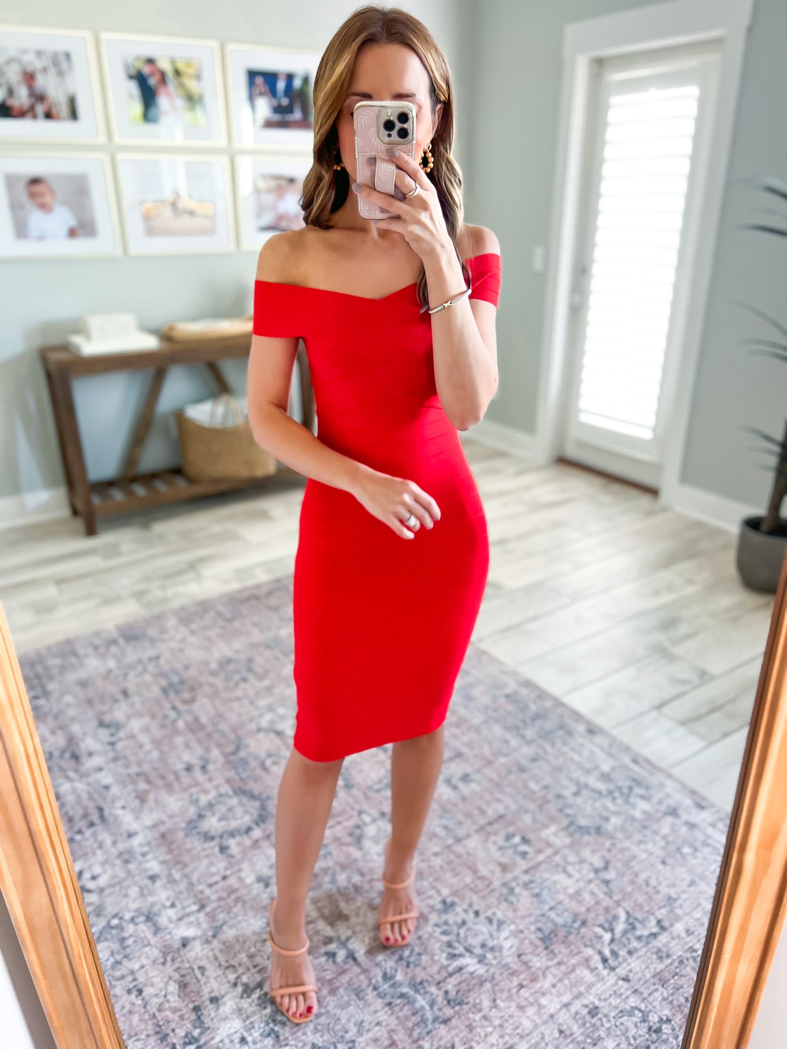 knee length dresses for ladies Over The Horizon Thick Strap Ruched Midi Dress Red main image 1