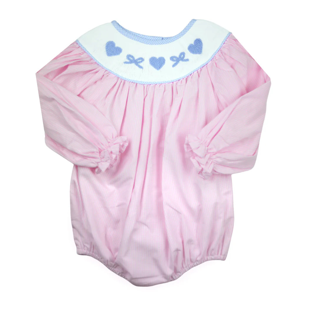 Smocked Pink Heart and Bow Bubble | The Bella Bean
