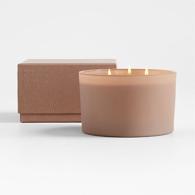 Monochrome No. 4 Suede 3-Wick Scented Candle - Cardamom, Amber and Oakmoss + Reviews | Crate & Ba... | Crate & Barrel