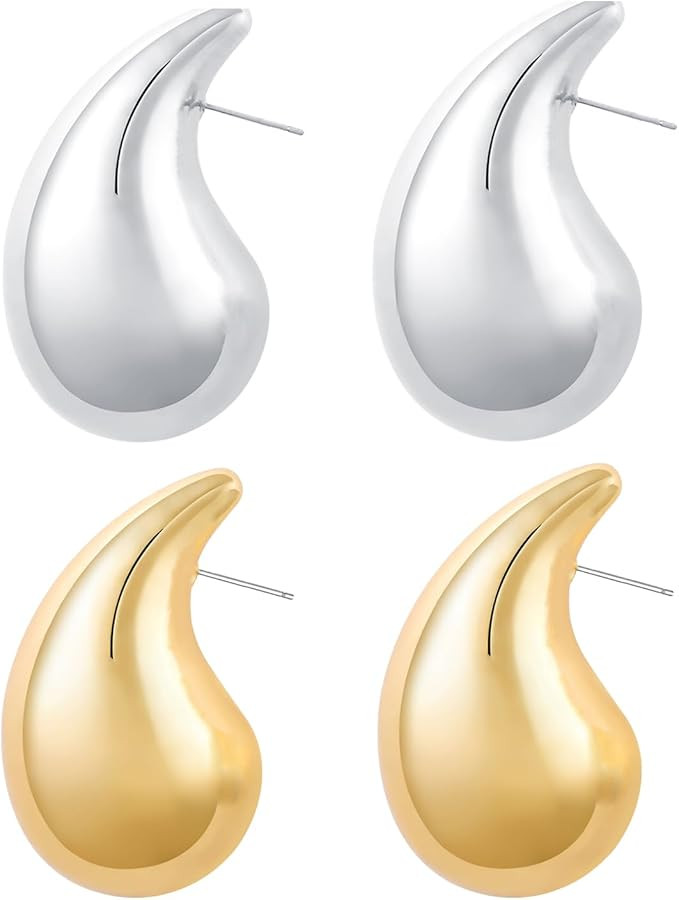 2 Pairs Earrings Dupes Chunky Gold Hoop Earrings for Women Girls,18k Gold Lightweight Hollow Open... | Amazon (US)