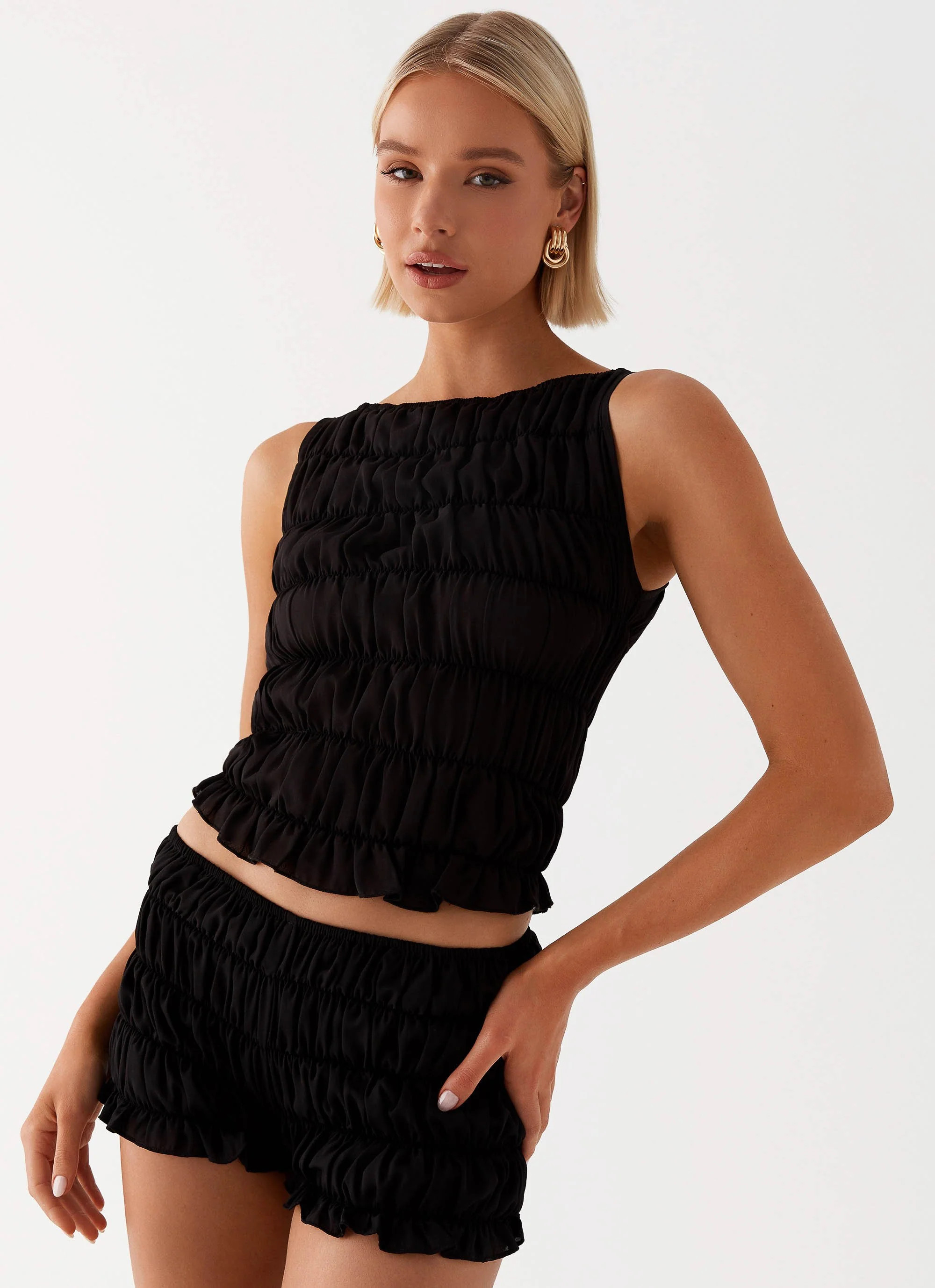 Messina Ruched Tank Top - Black | Peppermayo (Global)