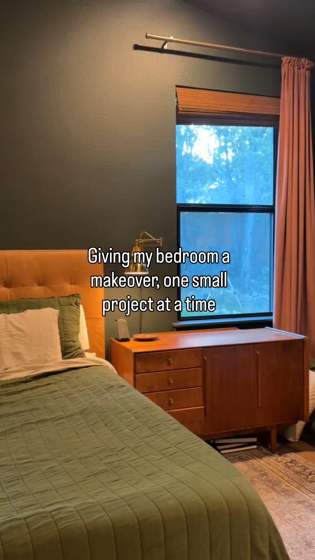 Giving my bedroom a makeover, one small project at a time.

#bedroom #colordrench #greenbedroom #homedecor #darkbedroom #leatherheadboard #mcm #vintagedecor 

#LTKHome