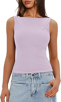 Darong Women's High Neck Tank Top Sleeveless Double Lined Basic Tops Going Out Casual Tank Shirts | Amazon (US)